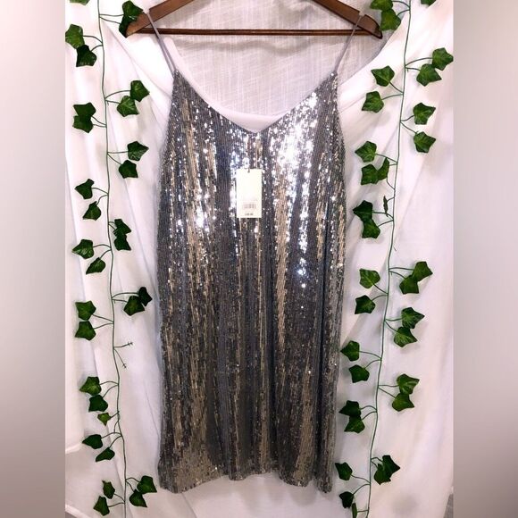 27 Women's New Day Glitter Sparkle Adjustable Prom Strap Mini Sequin Dress - Picture 2 of 3